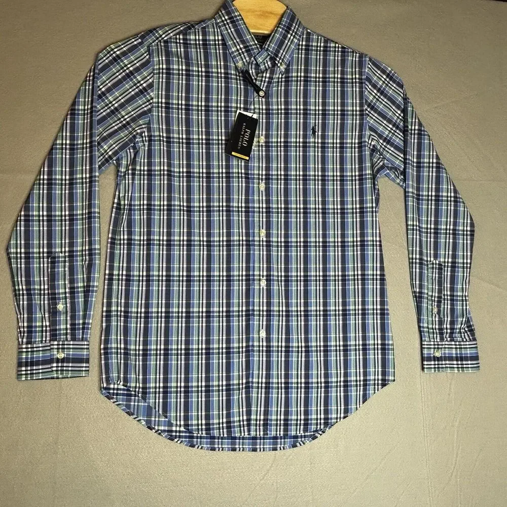 Polo Ralph Lauren Classic Fit Performance Long Sleeve Blue Plaid Mens M NWT $138